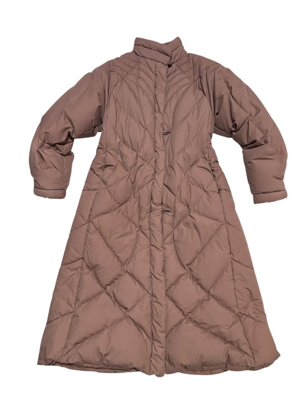 Portrait Vintage Chevron Quilted Maxi Puffer Coat Dusty Rose Pink M